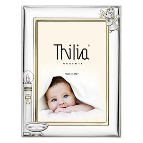 Cornice Thilia Battesimo alluminio argentato candela angioletto 20x15 cm
