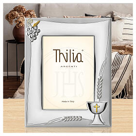 Thilia silver-plated frame with chalice, vine and spikes for First Communion, 10x8 in