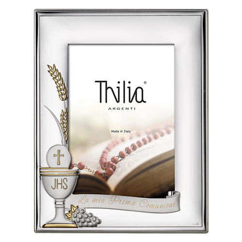 Marco Thilia aluminio plateado cáliz hostia uva trigo primera comunión 25x20 cm 1