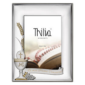 Cadre Thilia en aluminium argenté calice hostie raisin blé Première Communion 25x20 cm