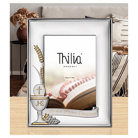 Cadre Thilia en aluminium argenté calice hostie raisin blé Première Communion 25x20 cm