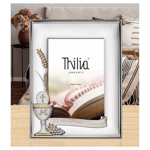 Cadre Thilia en aluminium argenté calice hostie raisin blé Première Communion 25x20 cm 2