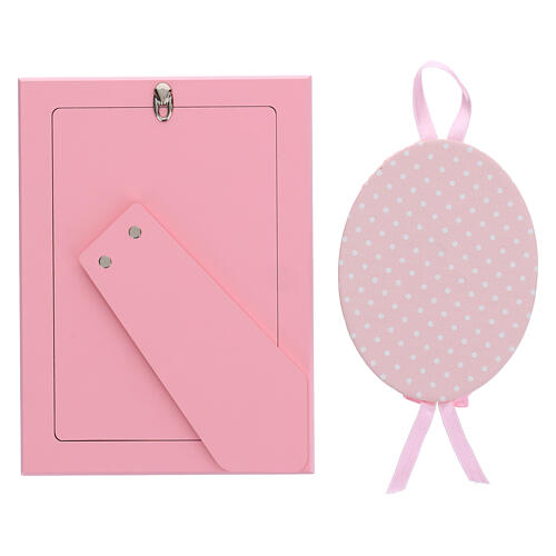 Thilia, Set: Bilderrahmen und Schutzbildchen für die Wiege, Engel in Rosa, silberfarben – 19 × 14 cm 3