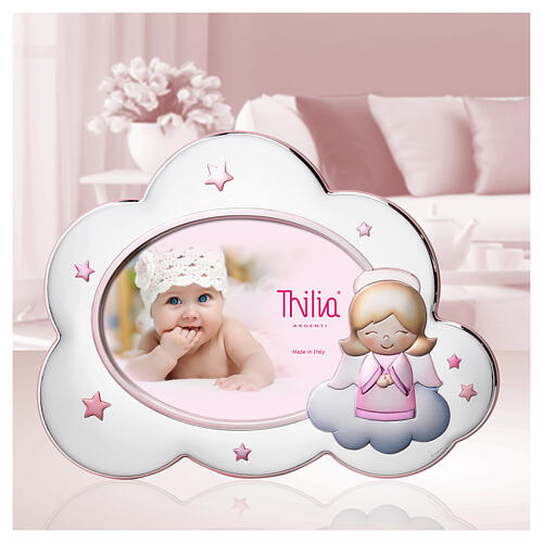 Cadre photo nuage Thilia petit ange rose et étoiles 20x30 cm 2