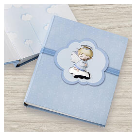 Álbum Thilia com anjinho azul em alumínio prateado 25x20 cm