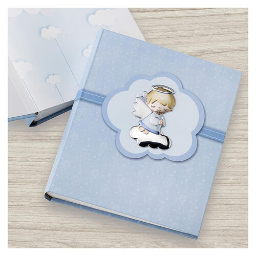 Álbum Thilia com anjinho azul em alumínio prateado 25x20 cm 2