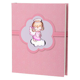 Thilia photo album with pink angel, silver aluminum, 10x8 in
