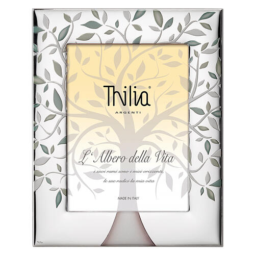 Marco Thilia aluminio plateado Árbol de la Vida hojas verdes 25x20 cm 1