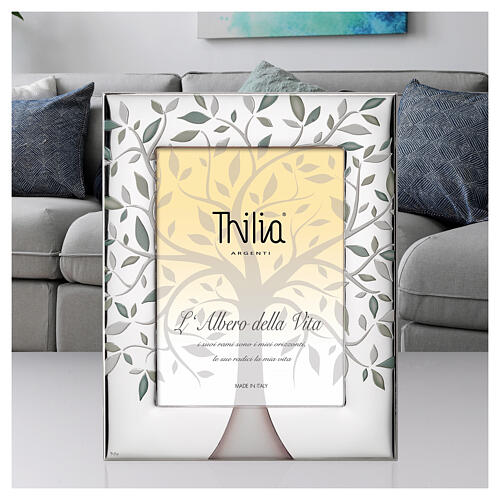 Cadre Thilia en aluminium argenté Arbre de Vie feuilles vertes 25x20 cm 2