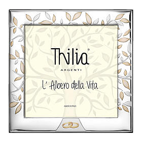 Quadro Thilia em alumínio prateado Árvore da Vida com alianças 20x20 cm