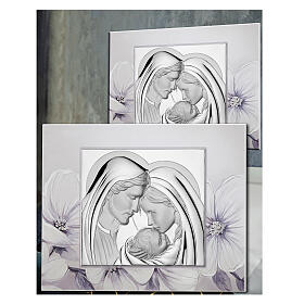 Thilia, Reliefbild, Heilige Familie, MDF mit floralen Details und Glitzerelementen, Aluminium silberfarben – 40 × 35 cm