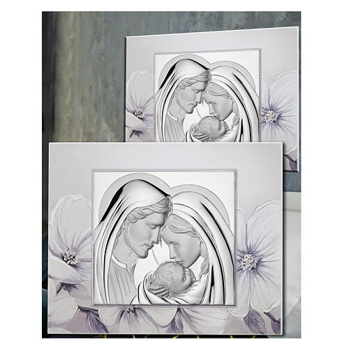 Thilia, Reliefbild, Heilige Familie, MDF mit floralen Details und Glitzerelementen, Aluminium silberfarben – 40 × 35 cm 2