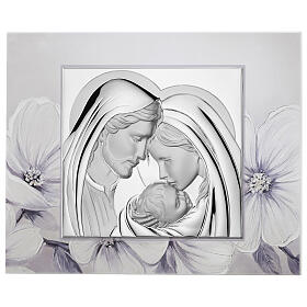 Quadro Thilia in MDF fiori bassorilievo Sacra Famiglia alluminio argentato 40x35 cm