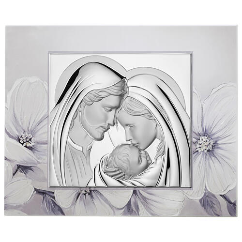Quadro Thilia in MDF fiori bassorilievo Sacra Famiglia alluminio argentato 40x35 cm 1