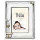 Cornice Thilia alluminio argentato fonte battesimale candela cuori doppia finitura 25x20 cm s1