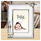 Cornice Thilia alluminio argentato fonte battesimale candela cuori doppia finitura 25x20 cm s2