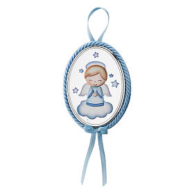 Thilia oval blue cradle medal with little angel on a cloud and stars