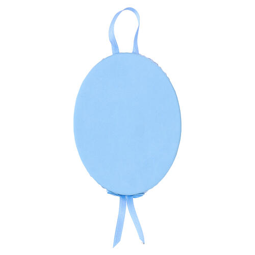Crib ornament oval light blue with angel on cloud and stars, Thilia 4