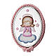 Médaille berceau Thilia ovale rose, image petit ange sur un nuage avec étoiles s3
