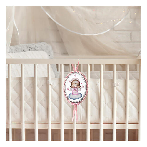 Oval Pink Crib Oranament Pink Angel on Cloud with Stars, Thilia 2