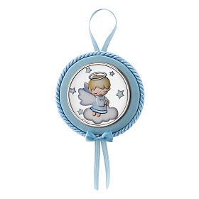 Médaillon de berceau rond Thilia petit ange bleu en aluminium argenté