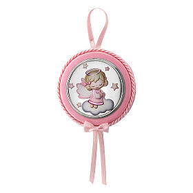 Thilia, Medaillon für Kinderwiege, rund, Engel in Rosa, Aluminium silberfarben – Ø 10,6 cm
