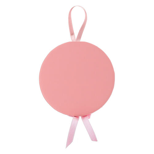 Thilia round pink crib medal with angel on a cloud and little stars 4