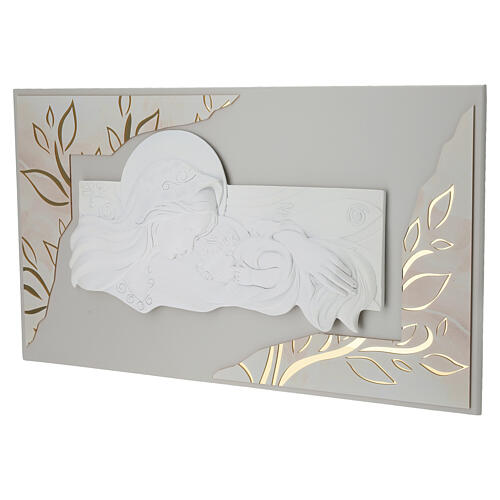 Modern bas-relief of the Madonna and Child, 16x28 in, white and gold 4