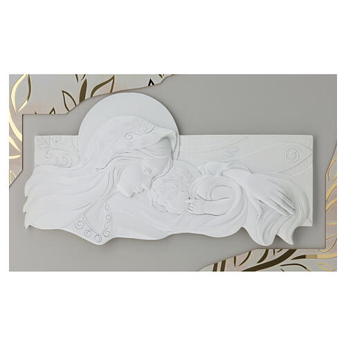 Tableau moderne en relief Vierge à l'Enfant 40x70 cm blanc et doré 5