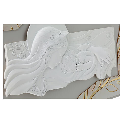 Quadro moderno em relevo Nossa Senhora com o Menino 40x70 cm branco e dourado 3