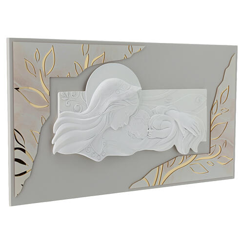 Quadro moderno em relevo Nossa Senhora com o Menino 40x70 cm branco e dourado 6