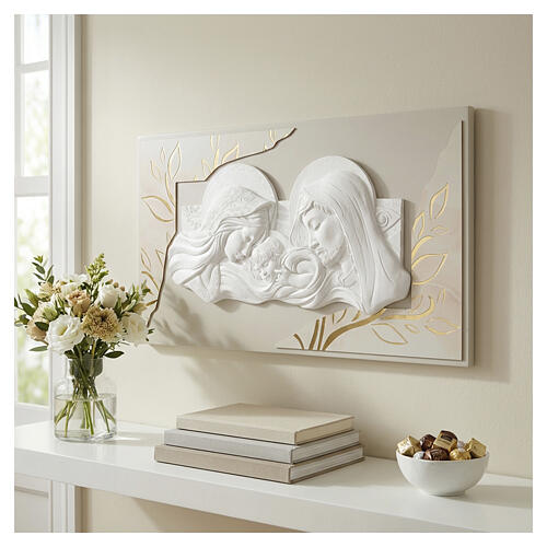 Tableau en haut-relief Sainte Famille moderne blanc et or 40x70 cm 2