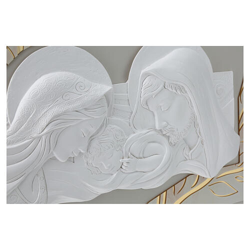 Quadro in rilievo Sacra Famiglia moderna bianco oro 40x70 cm 3