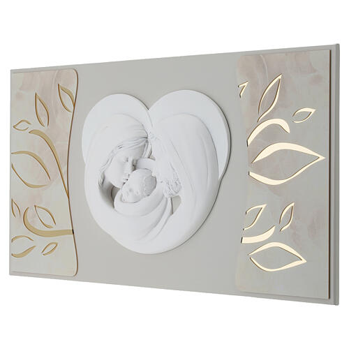 Modern Holy Family wall panel in white and gold relief, 16x28 in 4