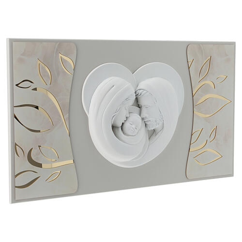 Cuadro 40x70 cm moderno Sagrada Familia en relieve blanco y oro 6