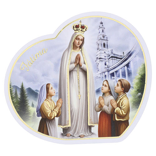 Quadretto cuore laterale Madonna Fatima con pastorelli Valenti 13x5 cm legno 1