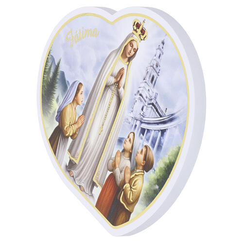 Quadretto cuore laterale Madonna Fatima con pastorelli Valenti 13x5 cm legno 2