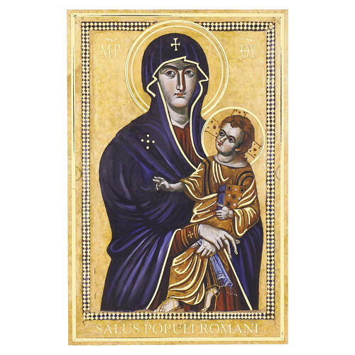 Small iconic painting of Salus Populi Romani, wood print with gold details by Valenti, 6x4 in 1