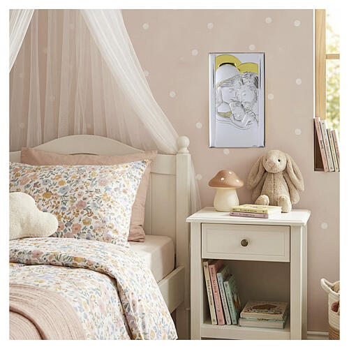 Holy Family, vertical silver bilaminate picture with golden finish, Valenti Argenti, 8x5 in 2