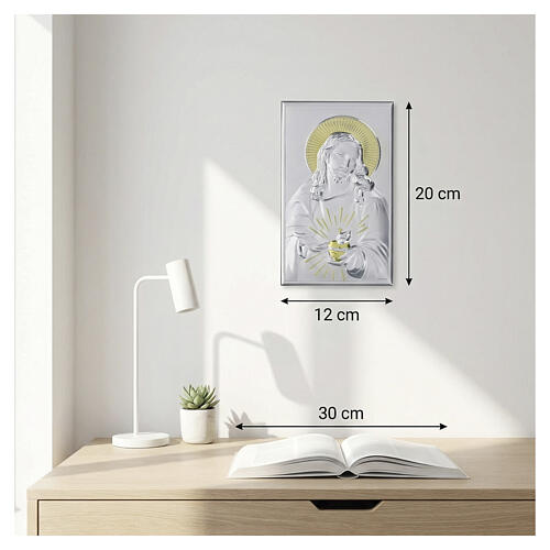 Icona Sacro Cuore Cristo Valenti bilaminato oro argento 20x10 cm 2