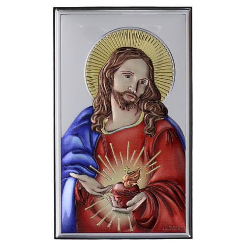 Quadro Sagrado Coração de Jesus Valenti acabamento colorido prata bilaminada 10x5 cm 1