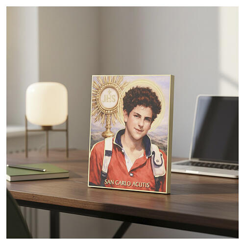 Tableau Saint Carlo Acutis 25x20 cm bois peint Valenti 2