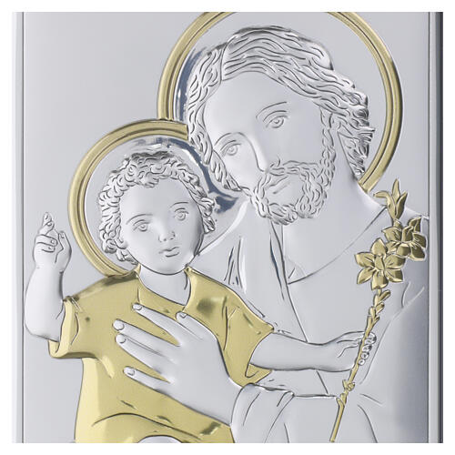 St Joseph and Jesus gold and silver bilaminate panel 20x12 cm, Valenti Argenti 3