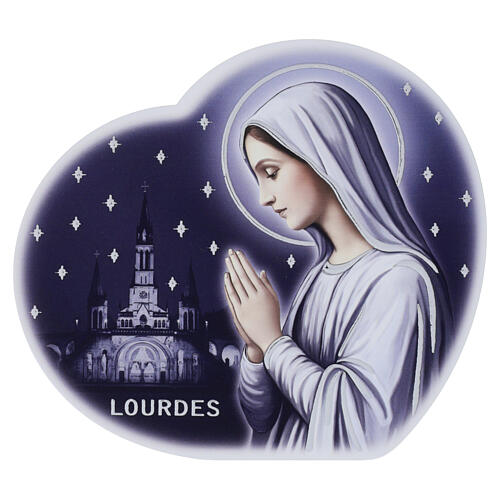 Painel em forma de coração pintado Nossa Senhora de Lourdes 15x15 cm Valenti 1