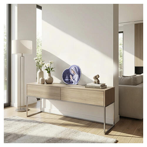 Picture of Our Lady of Lourdes, heart-shaped, 8.5x9.5 in, Valenti 2