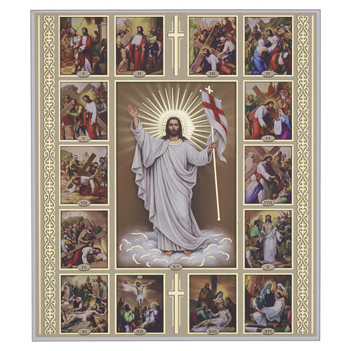 Quadro decoro oro Valenti Via Crucis 15 stazioni con Cristo Risorto 40x35 cm 1