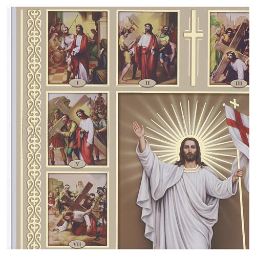 Quadro decoro oro Valenti Via Crucis 15 stazioni con Cristo Risorto 40x35 cm 3