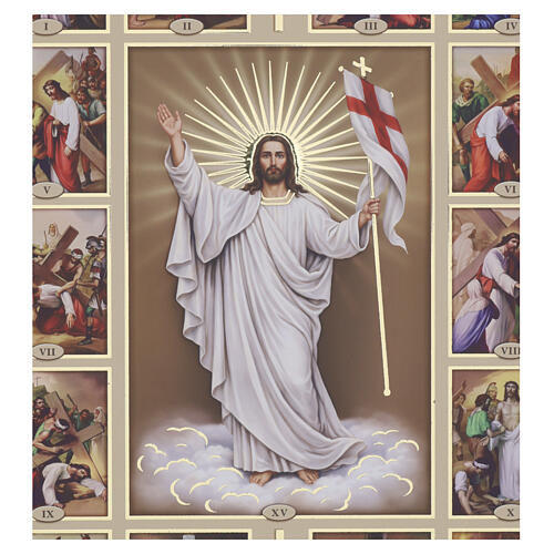 Gold-decor Stations of the Cross picture with Risen Christ, 40x35 cm Valenti 2