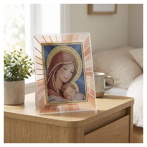 Quadro Madonna con Bambino su vetro serigrafato 20x15 cm Valenti 2