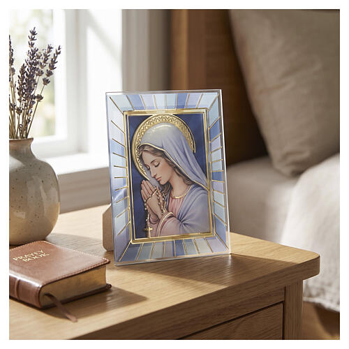 Our Lady in Prayer Screen-printed Glass Picture, 15x10x5 cm Valenti 2